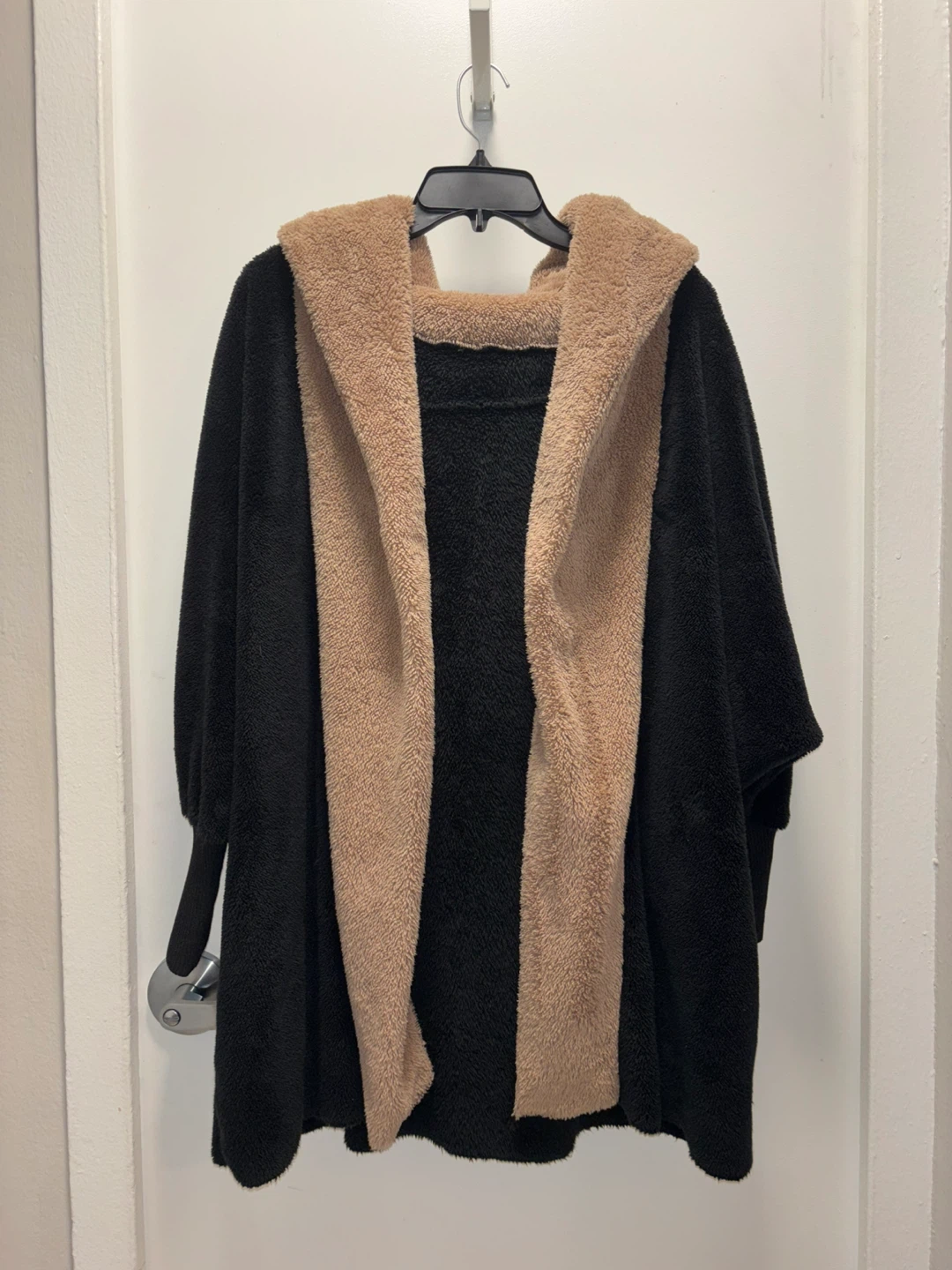 SHEIN Black & Tan Plush Hooded Cape