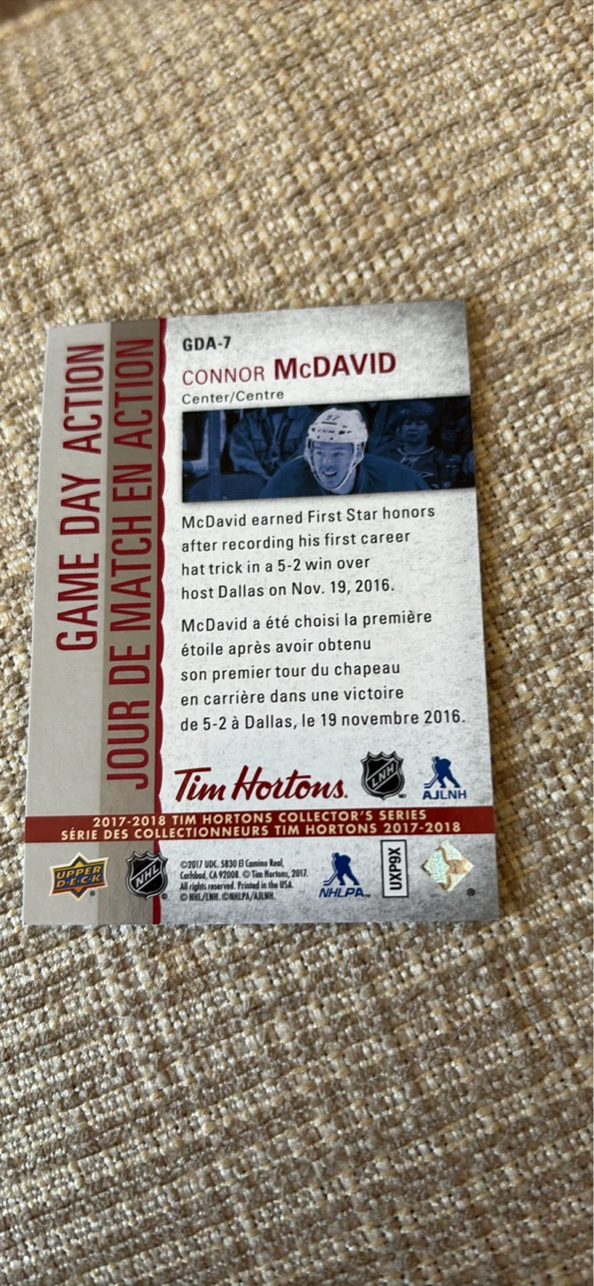 Connor McDavid Game Day Action Hockey Card - photo 2