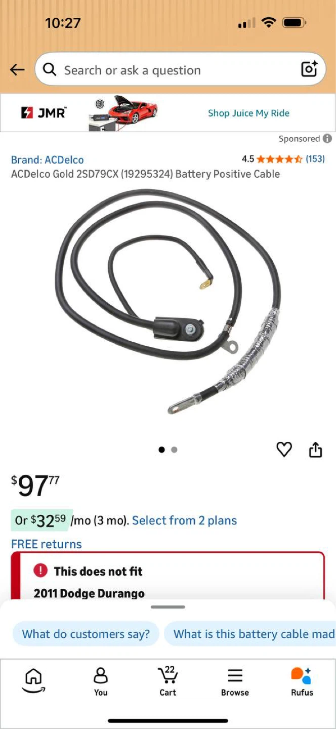 ACDelco Battery Positive Cable for Cadillac Chevrolet GMC
