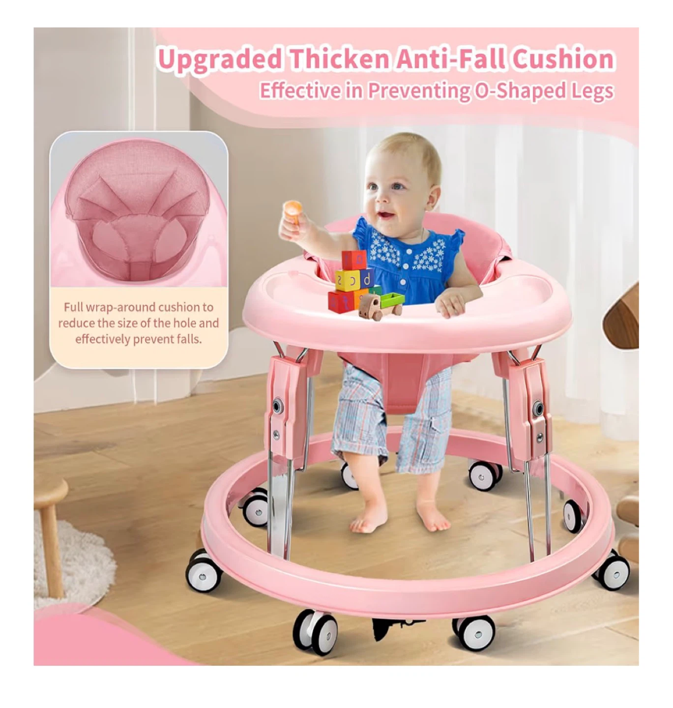 Pink Baby Walker with Tray and Seat
