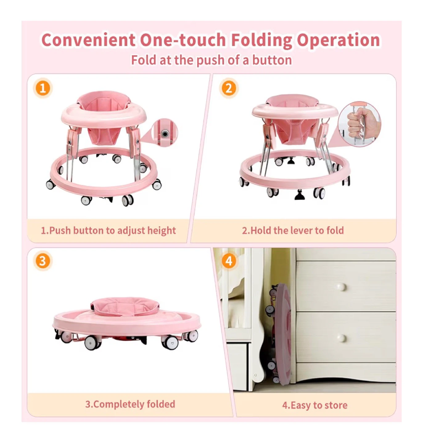 Pink Baby Walker with Tray and Seat - photo 2
