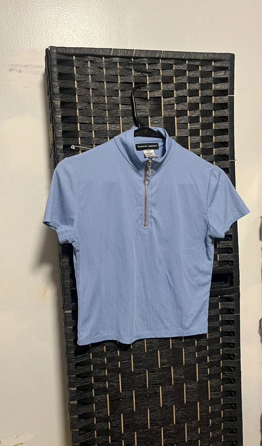 Perfectly Imperfect Blue Ribbed Zip-Up Top - Size S