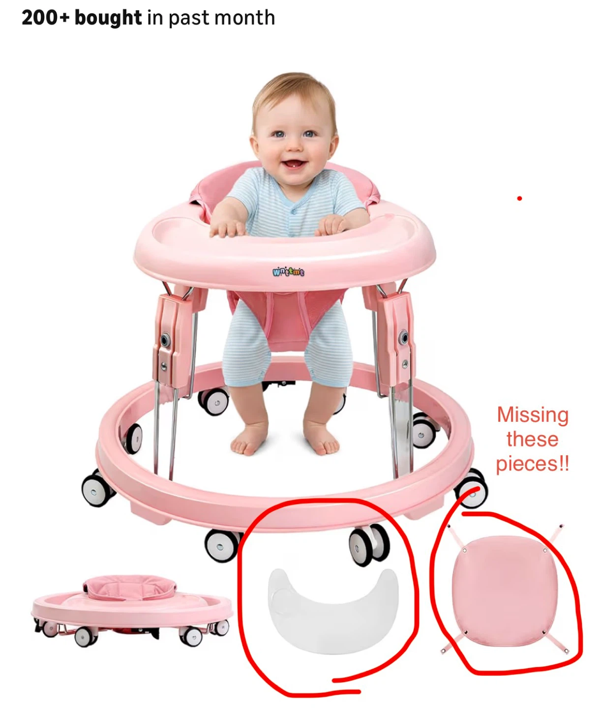 Pink Baby Walker with Tray and Seat - photo 3