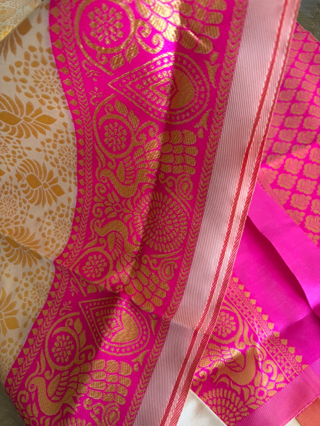 Pink and Gold Saree with Intricate Designs