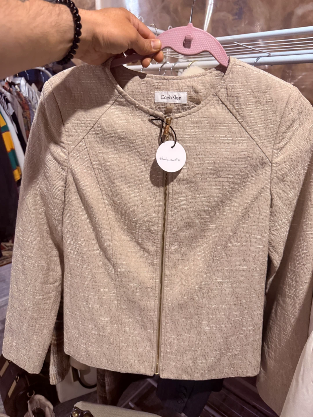 Calvin Klein Women's Beige Textured Zip-Up Jacket - Size 6