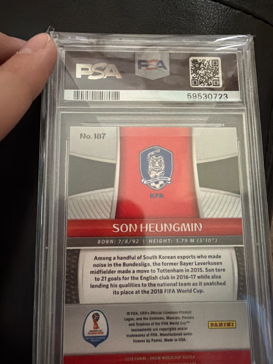 2018 Panini Prizm W/C Son Heungmin PSA Mint 9 Card - photo 2