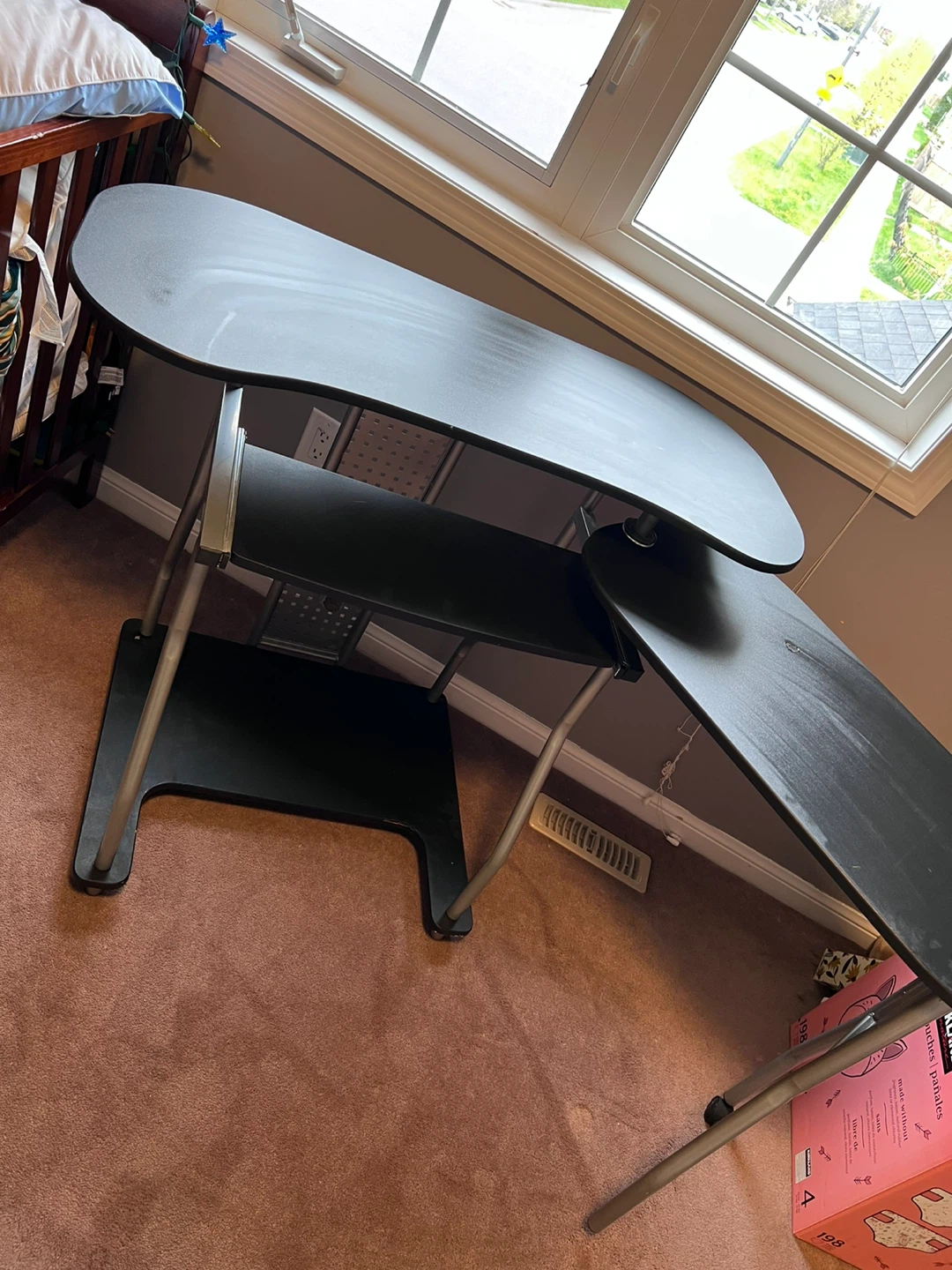 Black Rolling Computer Desk with Keyboard Tray - photo 2