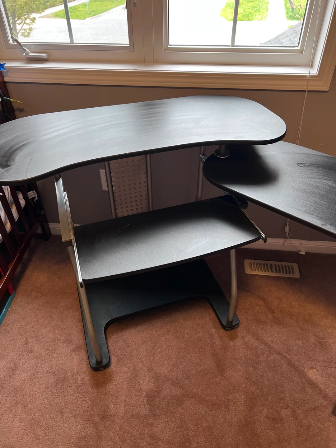 Black Rolling Computer Desk with Keyboard Tray - photo 3