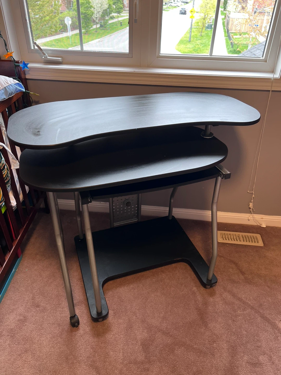 Black Rolling Computer Desk with Keyboard Tray - photo 4
