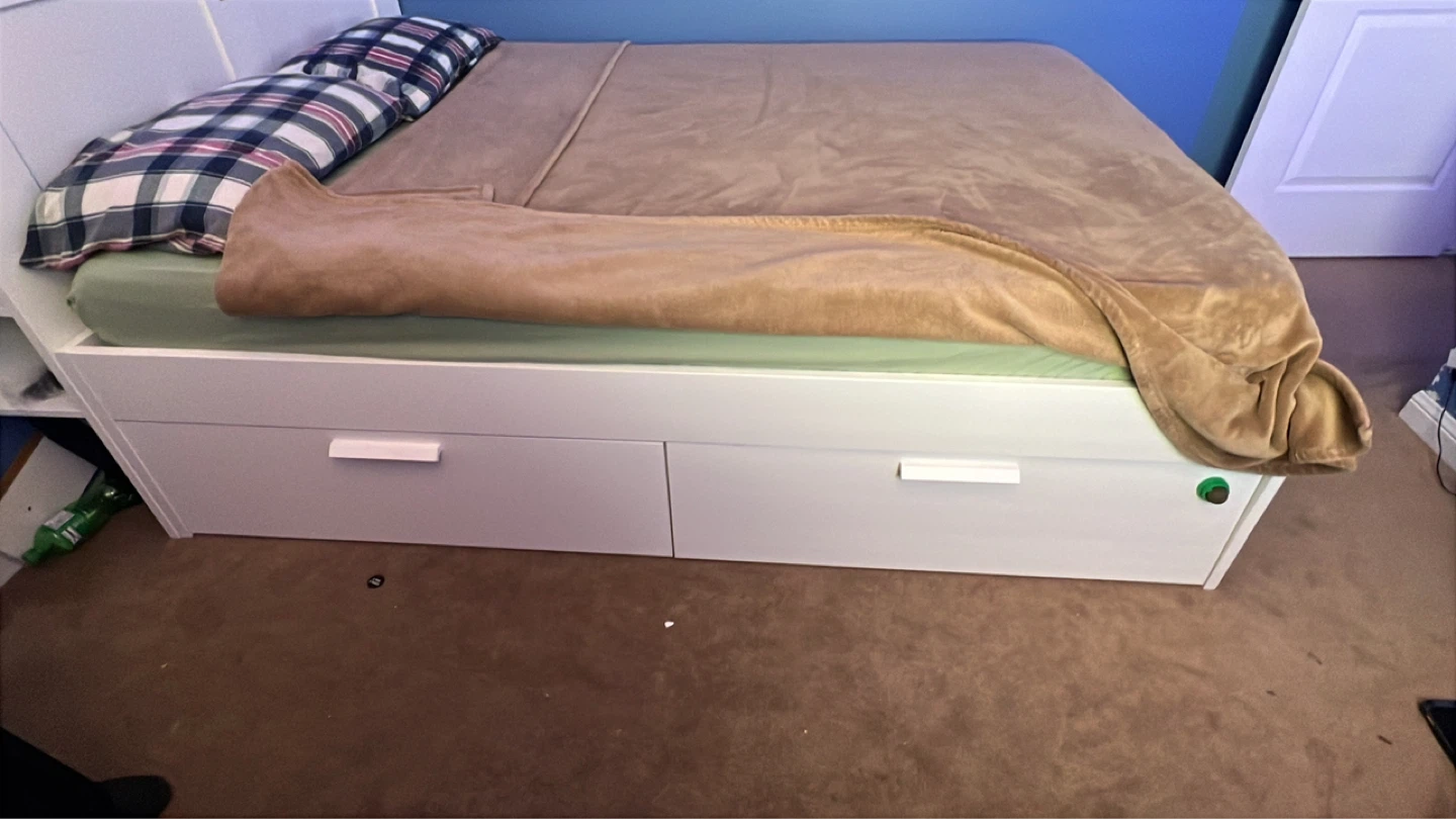 Ikea White Queen Bed Frame with Storage Drawers - photo 3
