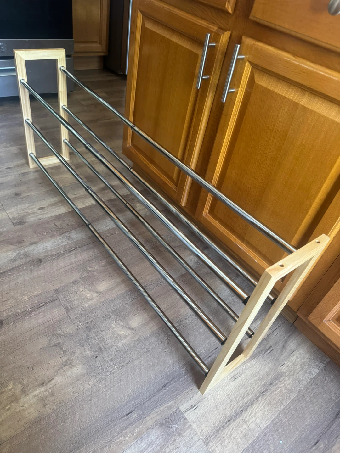 Wooden and Metal 3 Tier Expandable Shoe Rack - photo 2