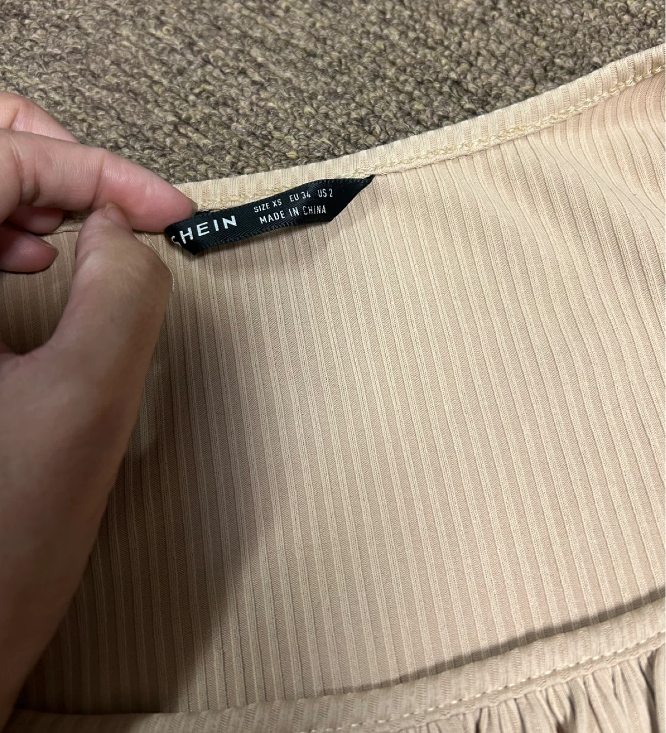 SHEIN Ribbed Cropped Long Sleeve Top - Beige - photo 2