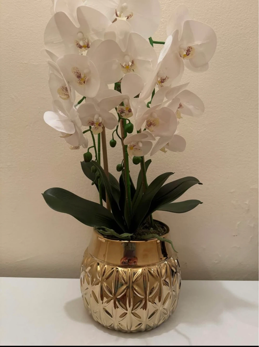 White Orchid Artificial Plant in Gold Vase - photo 2