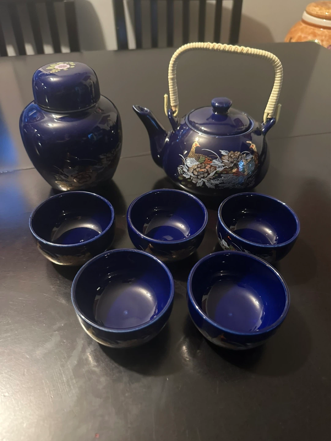 Blue Porcelain Tea Set with Peacock Design - photo 5