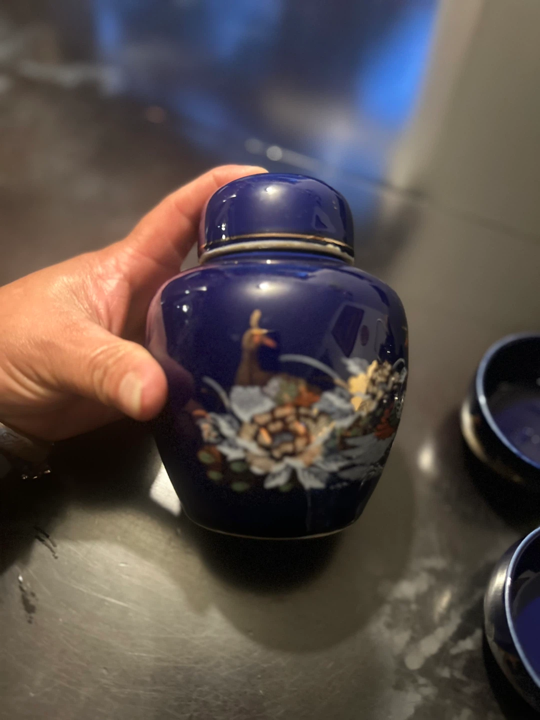 Blue Porcelain Tea Set with Peacock Design - photo 3