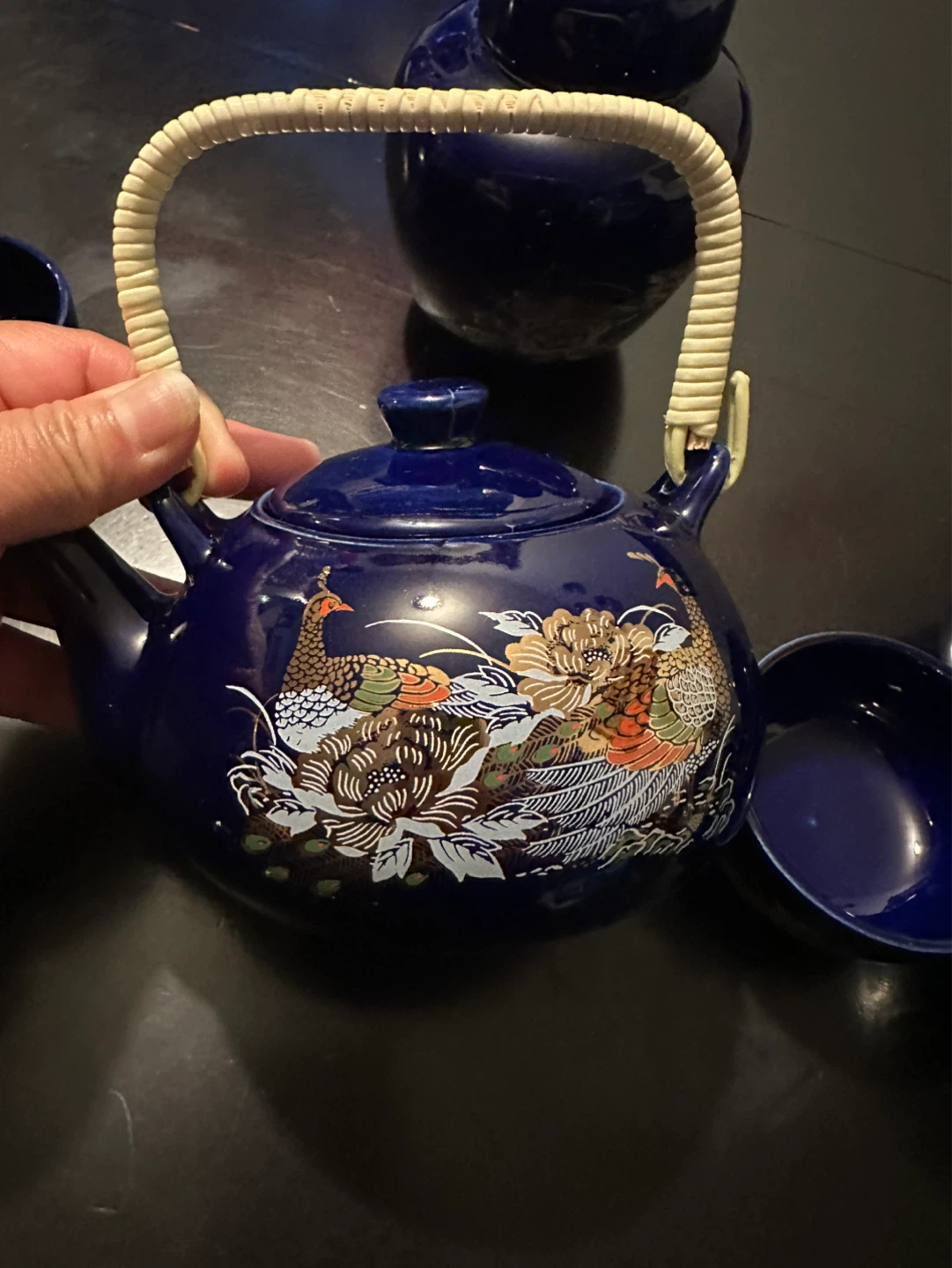 Blue Porcelain Tea Set with Peacock Design - photo 2