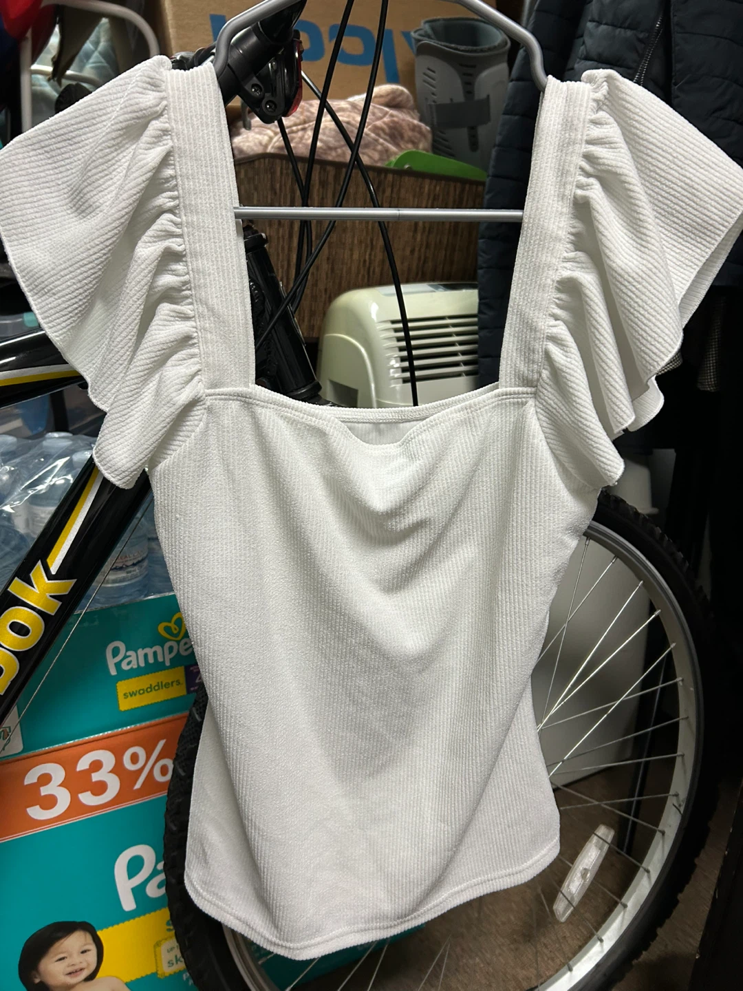 SHEIN White Ruffled Sleeve Top - Size M