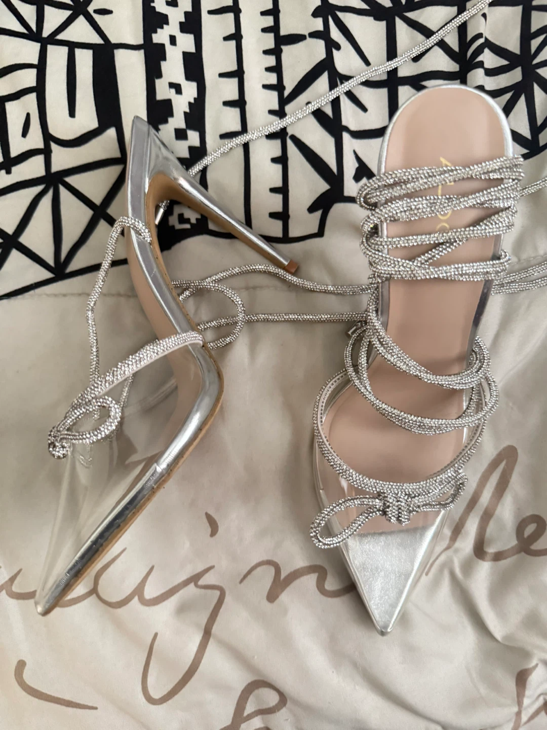 ALDO Silver Rhinestone Ankle Wrap Heels - photo 5