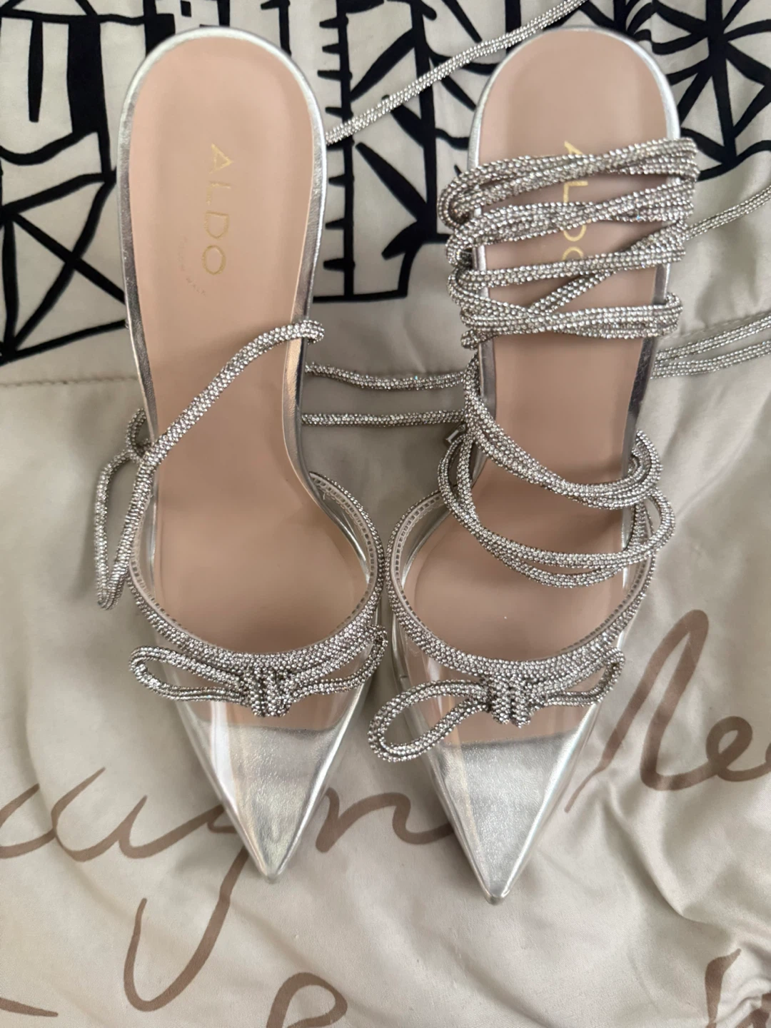 ALDO Silver Rhinestone Ankle Wrap Heels - photo 4