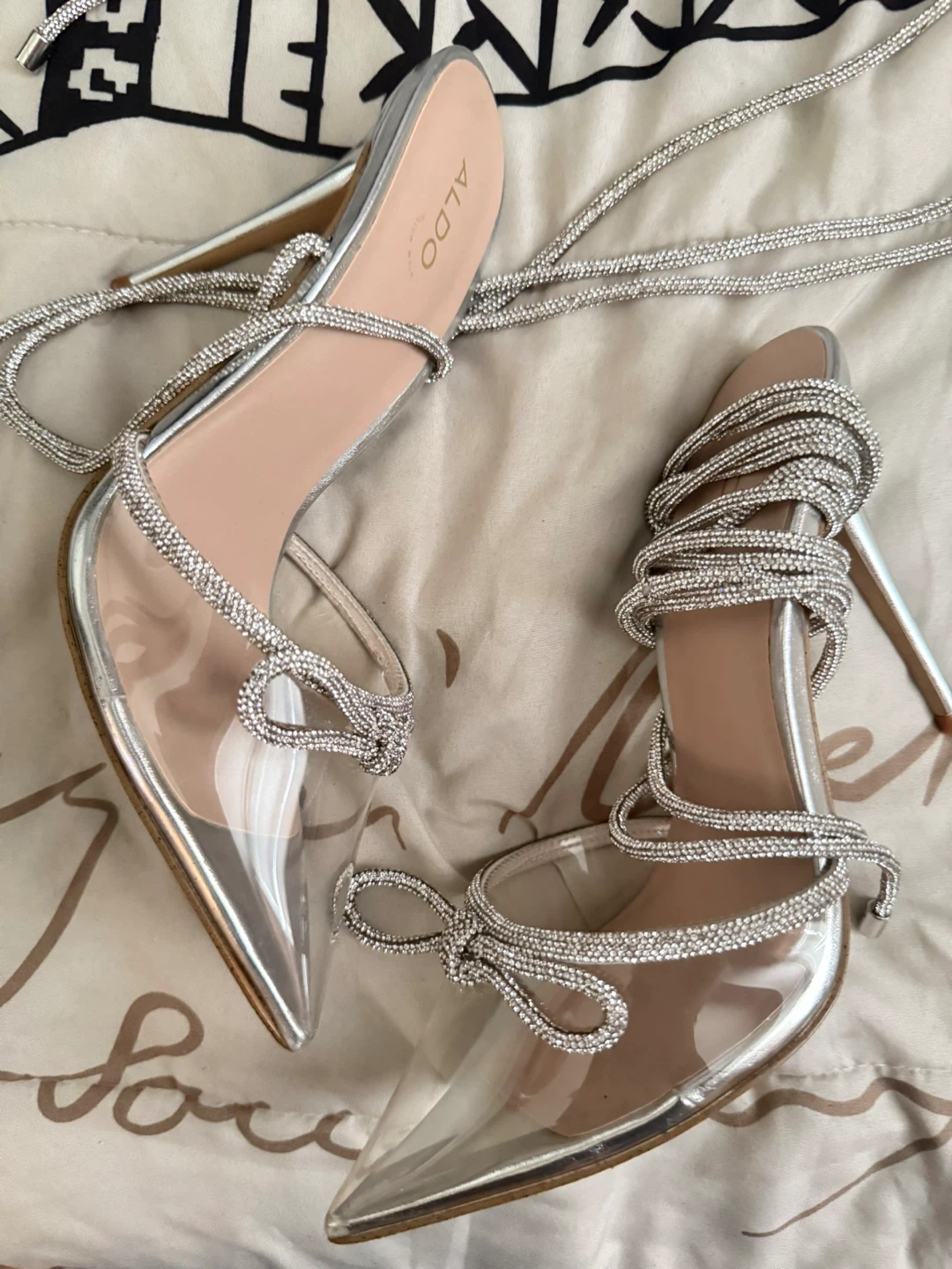 ALDO Silver Rhinestone Ankle Wrap Heels - photo 3