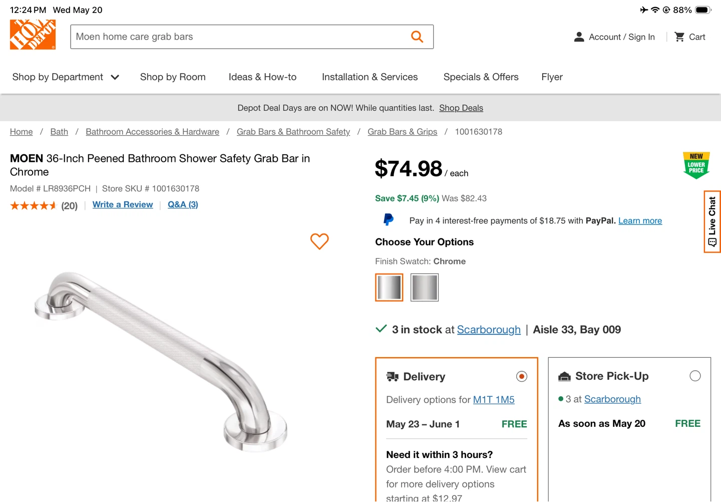 MOEN 36-inch Peened Grip Grab Bar - photo 4