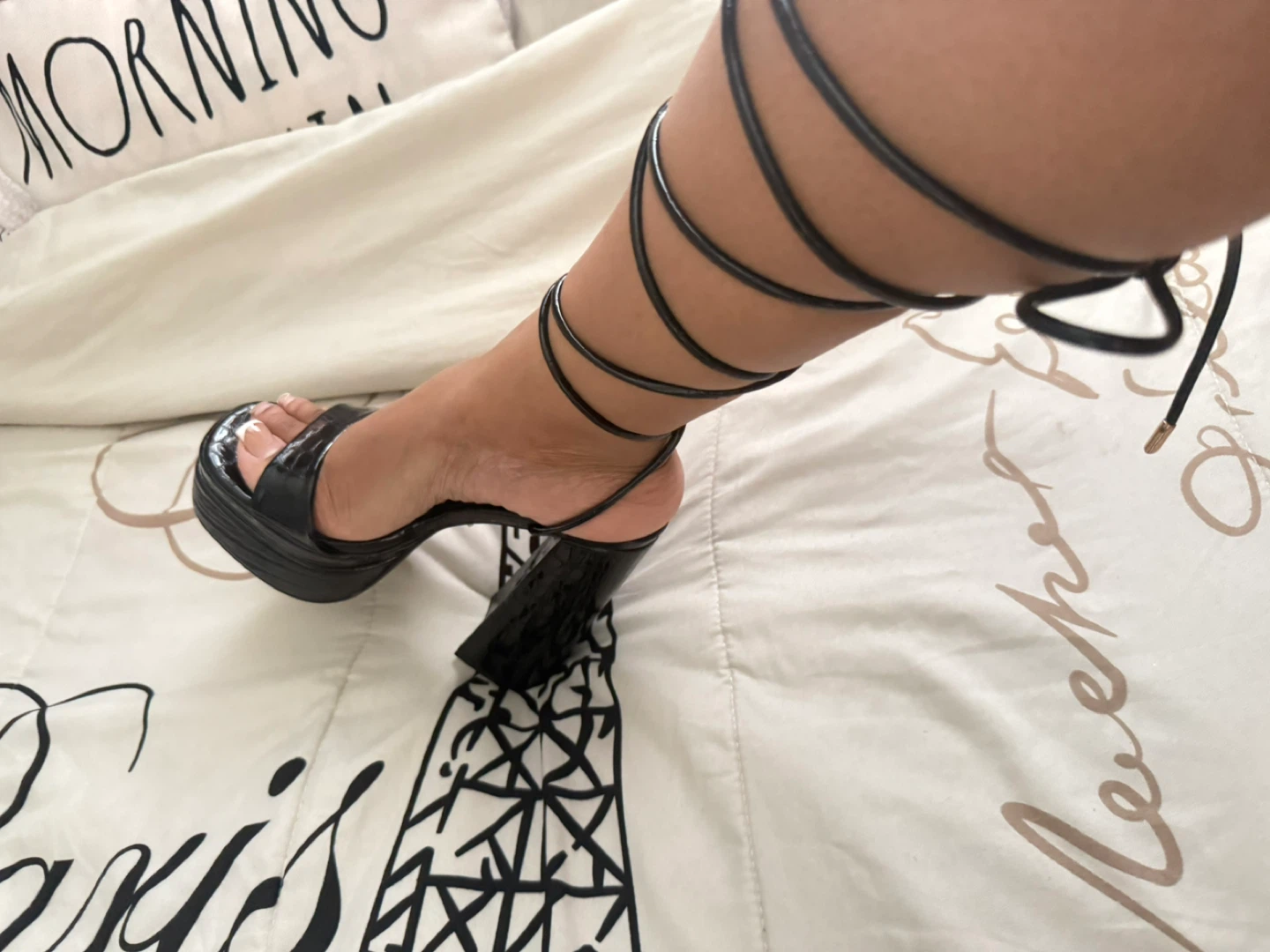 Black Platform Lace-Up Heeled Sandals