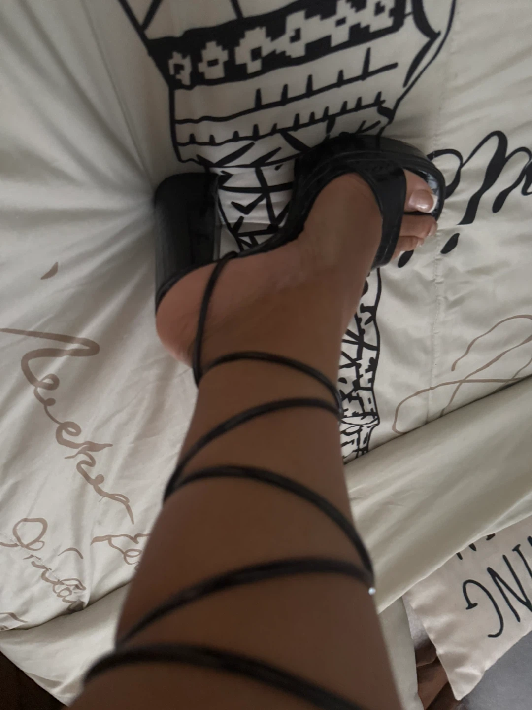 Black Platform Lace-Up Heeled Sandals - photo 3