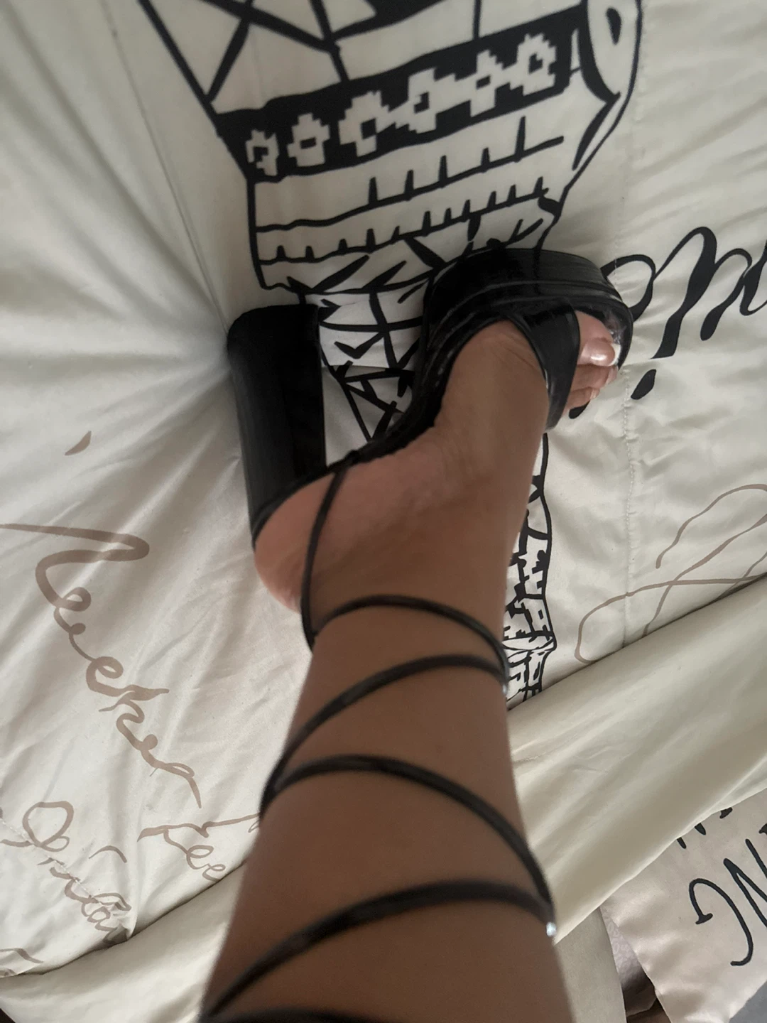 Black Platform Lace-Up Heeled Sandals - photo 4