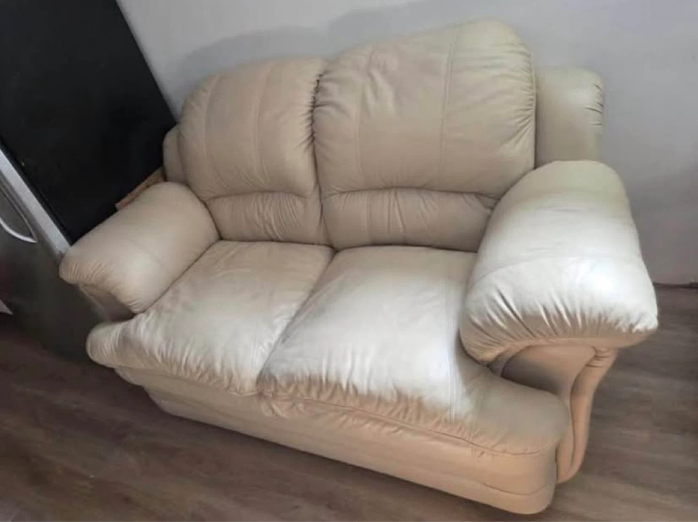 Cream Leather Loveseat Sofa