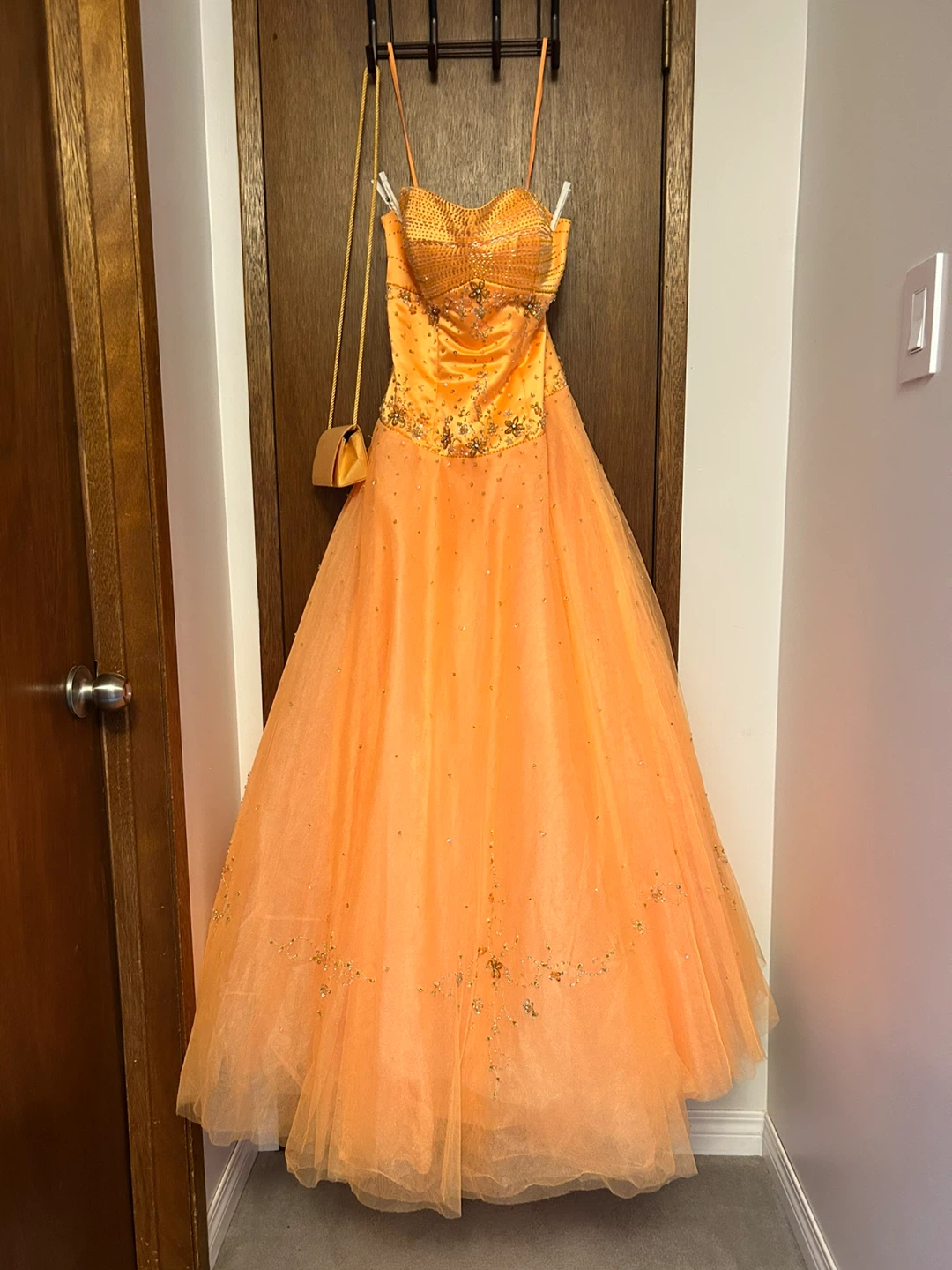 Orange Sequin Ball Gown with Matching Purse - photo 2