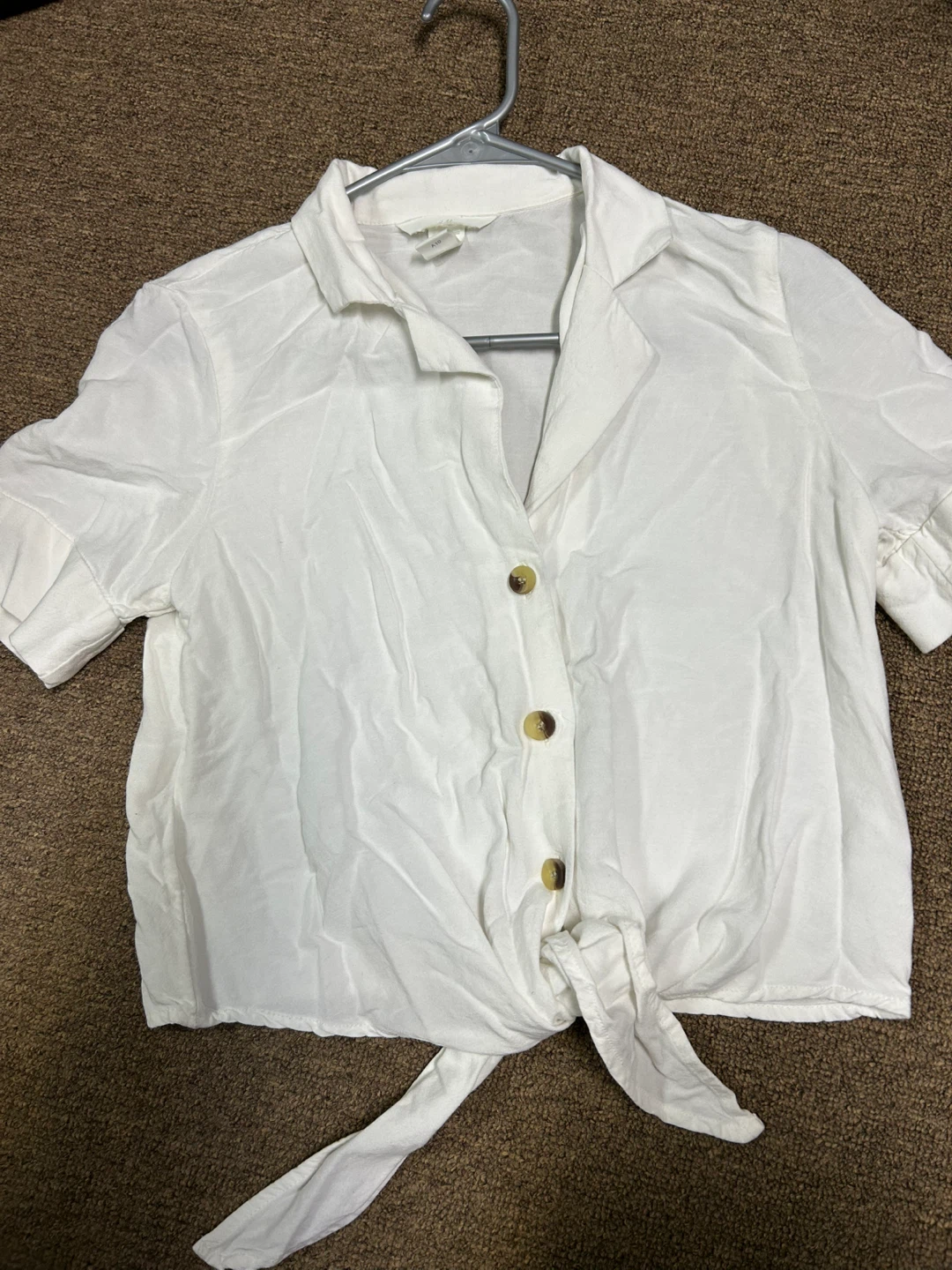 H&M White Cropped Tie-Front Shirt - Size US 2 / CA 2