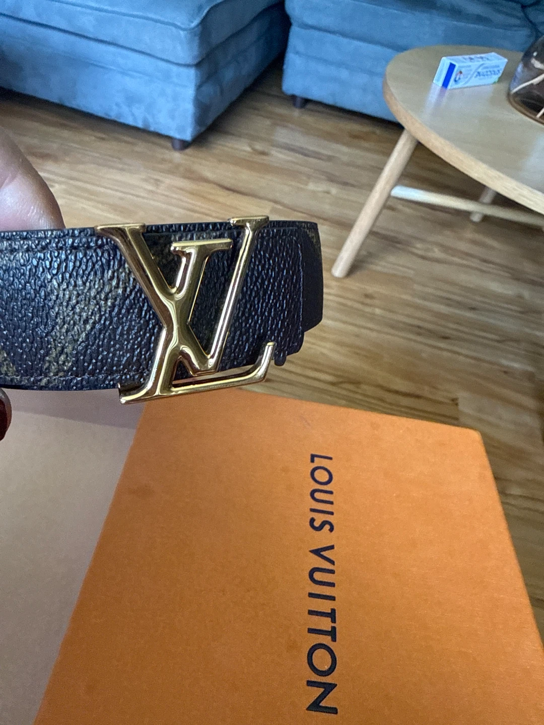 Louis Vuitton Monogram Belt with Gold LV Buckle