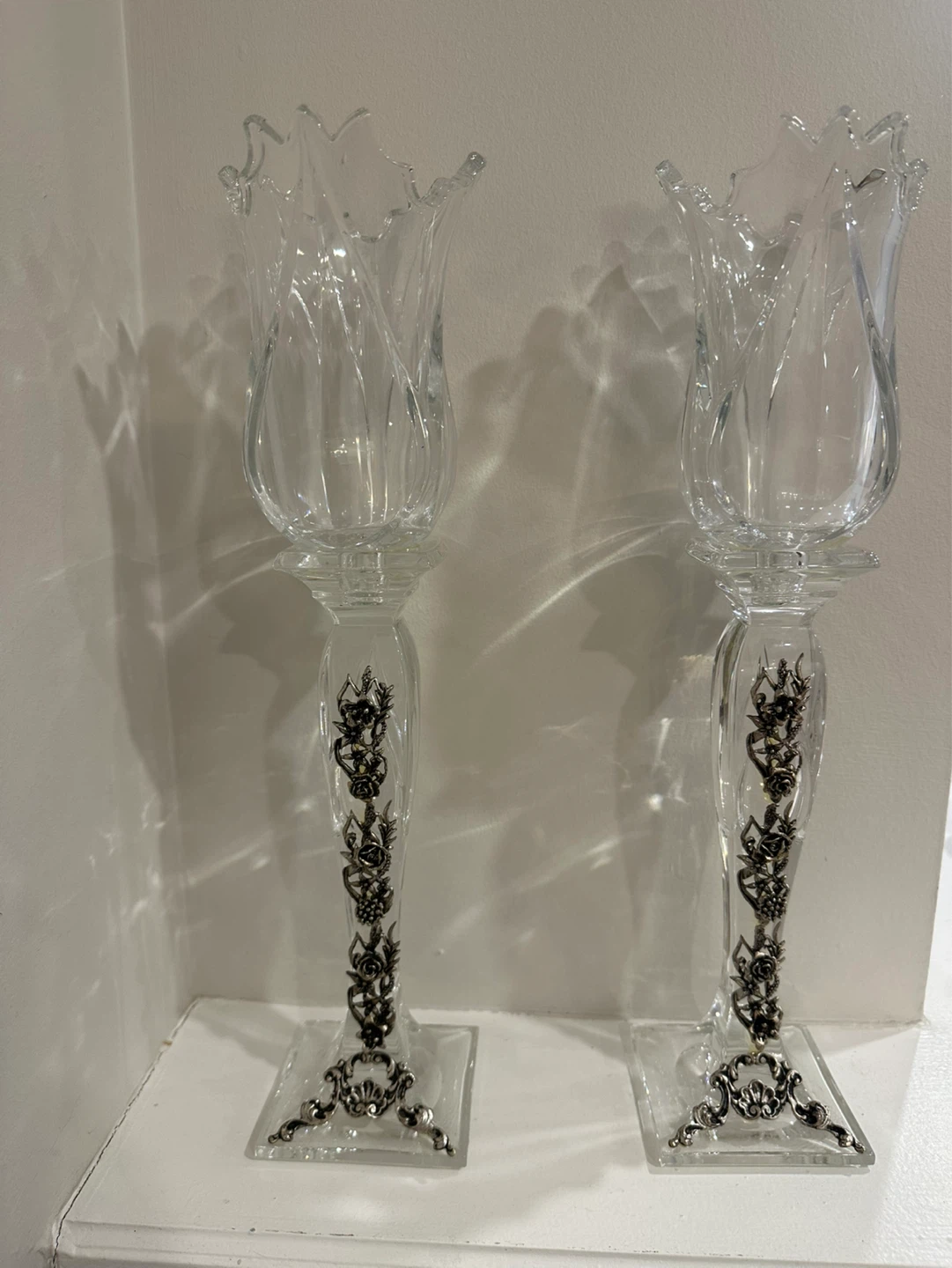 Pair of Crystal Tulip Candlesticks - photo 3