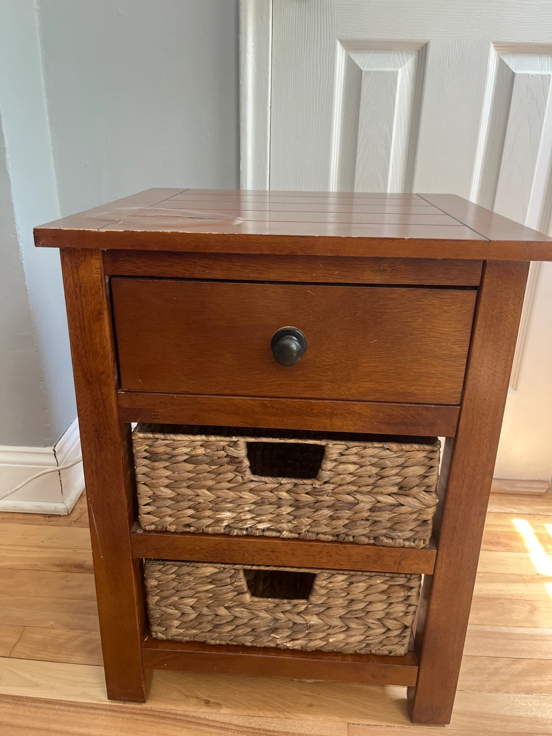 Wooden End Table with Drawer and Baskets