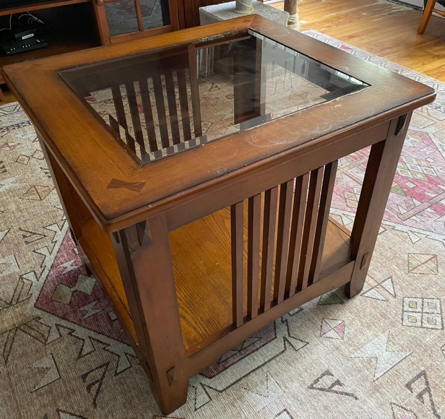 Wooden End Table with Glass Top