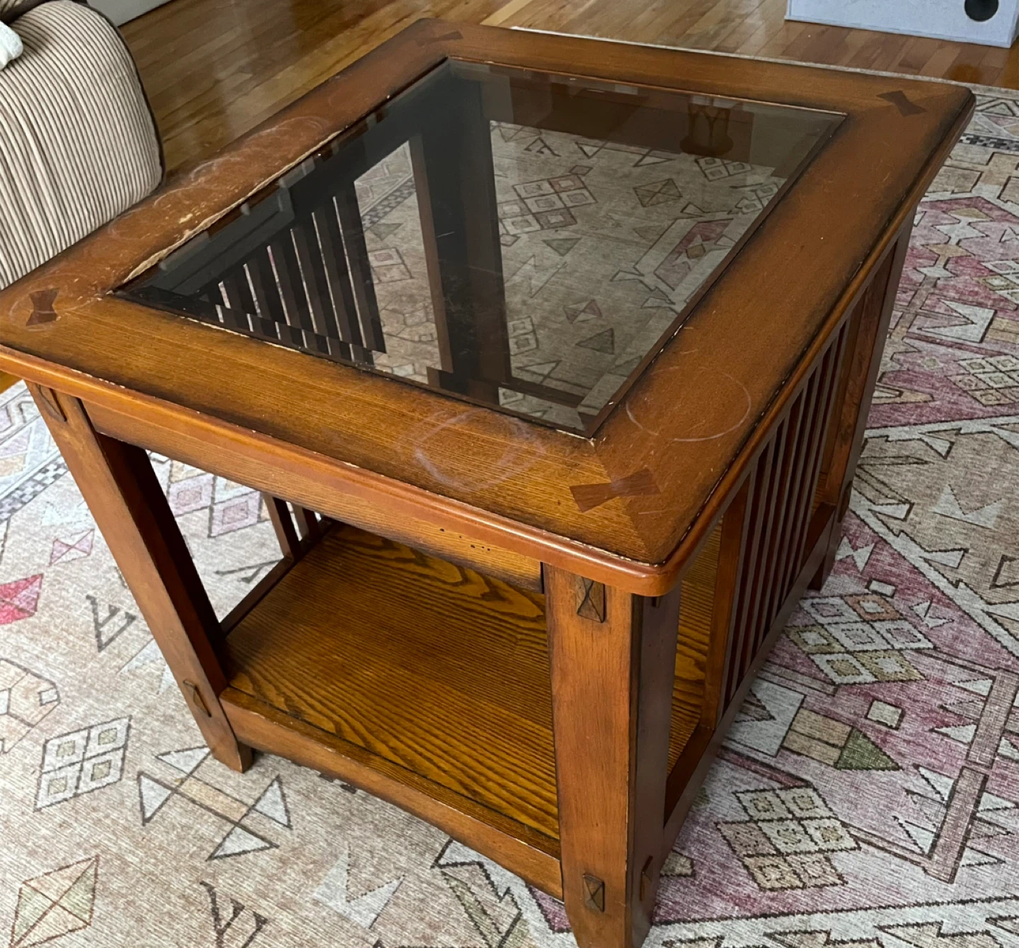 Wooden End Table with Glass Top - photo 2