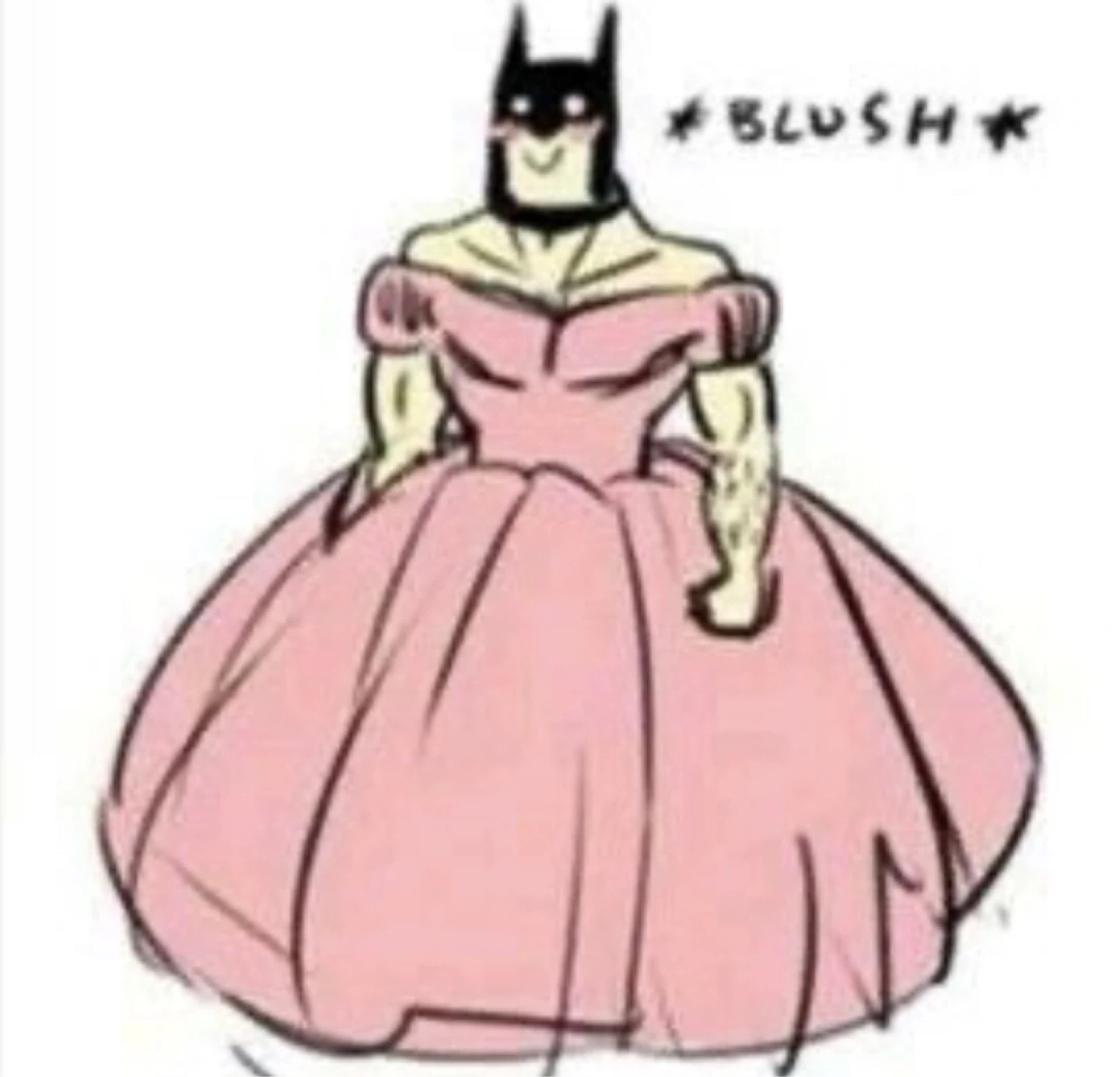 Batman in a pink ballgown drawing