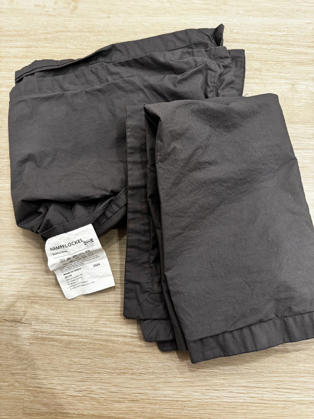 Two IKEA HAMPFLOCKEL Pillowcase 51cm x 76cm Charcoal Grey