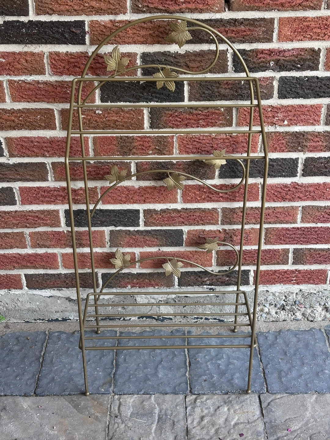 Gold Metal Plant Stand with Leaf Accents