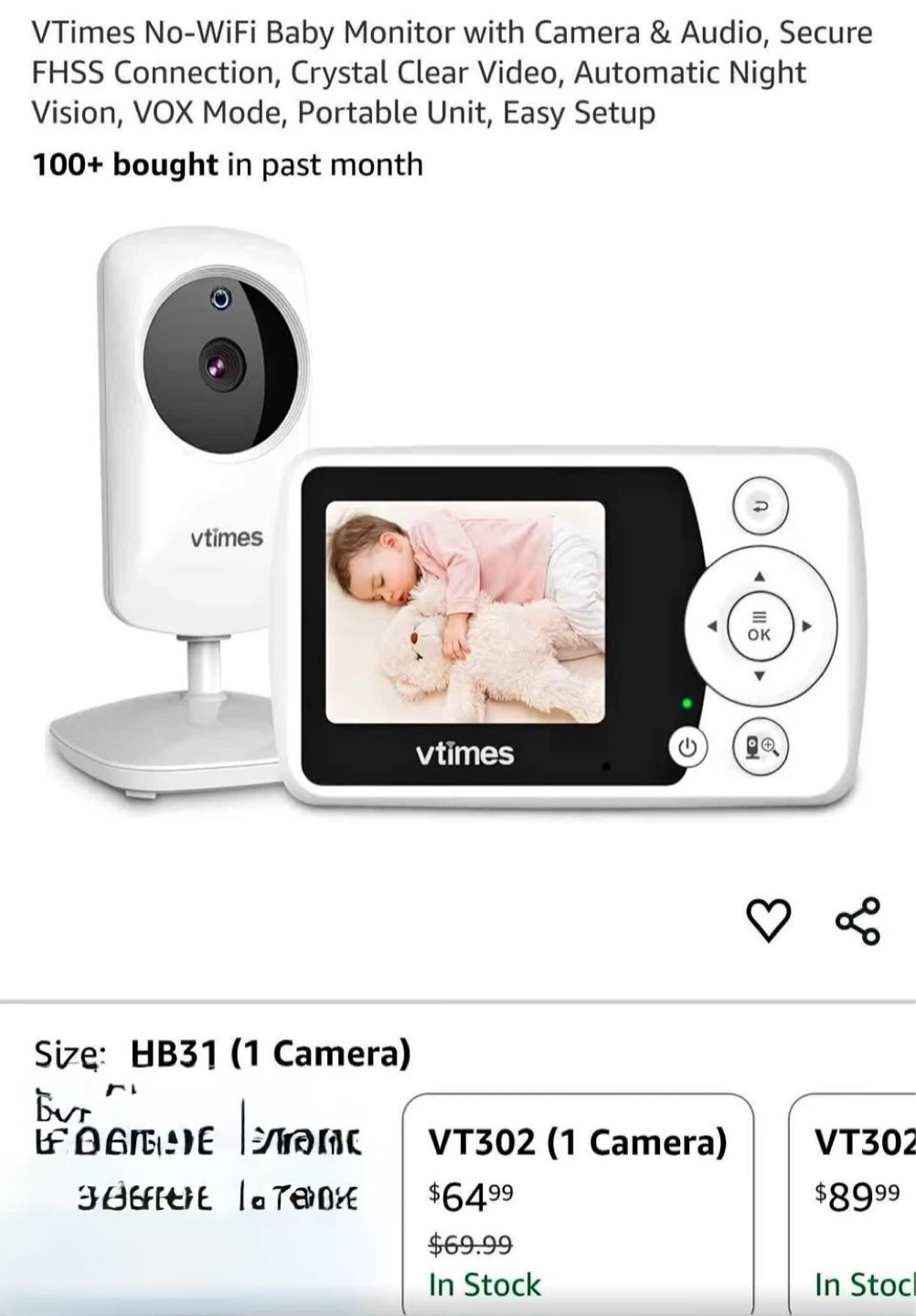 Vtimes HB31 No-WiFi Baby Monitor with Camera & Audio - photo 2