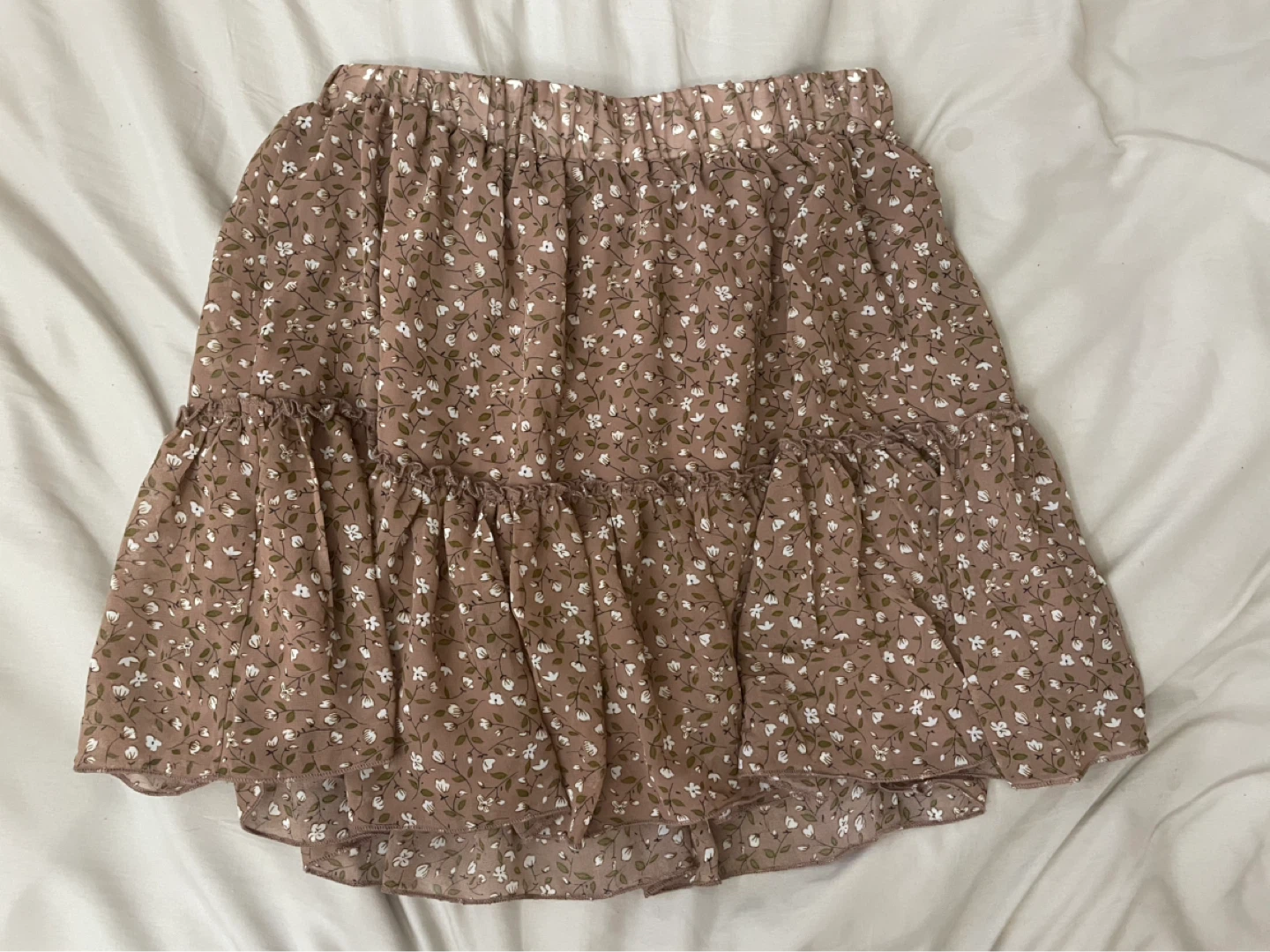 Brown Floral Tiered Mini Skirt