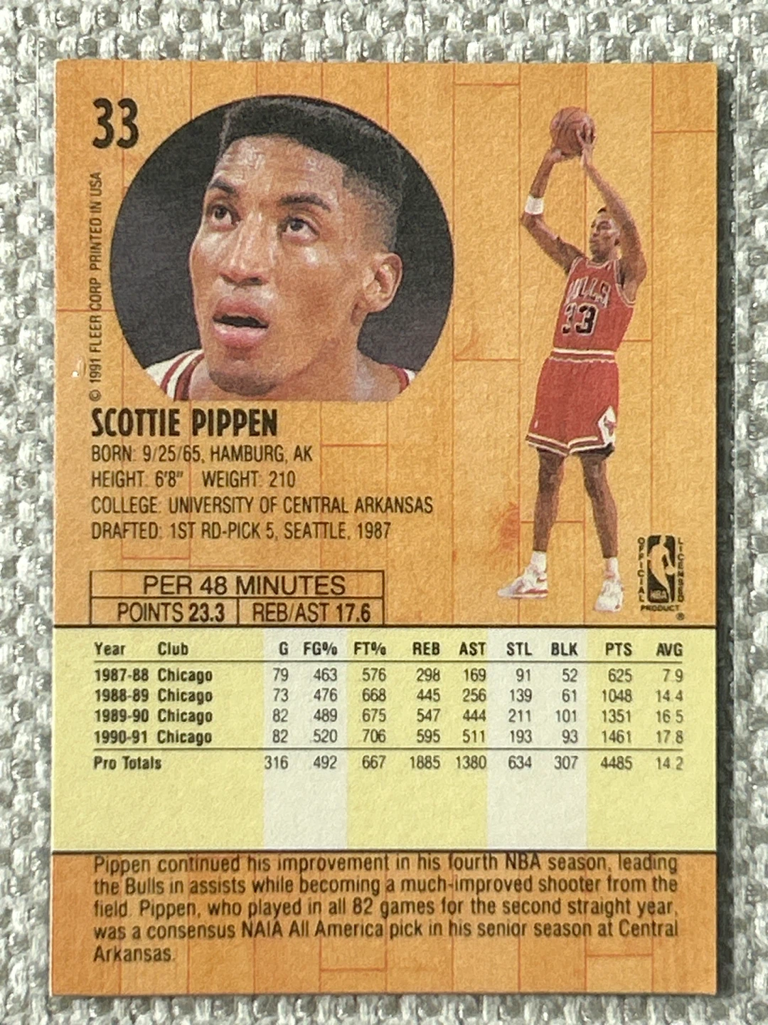 1991 Fleer Scottie Pippen Chicago Bulls Basketball Card - photo 2