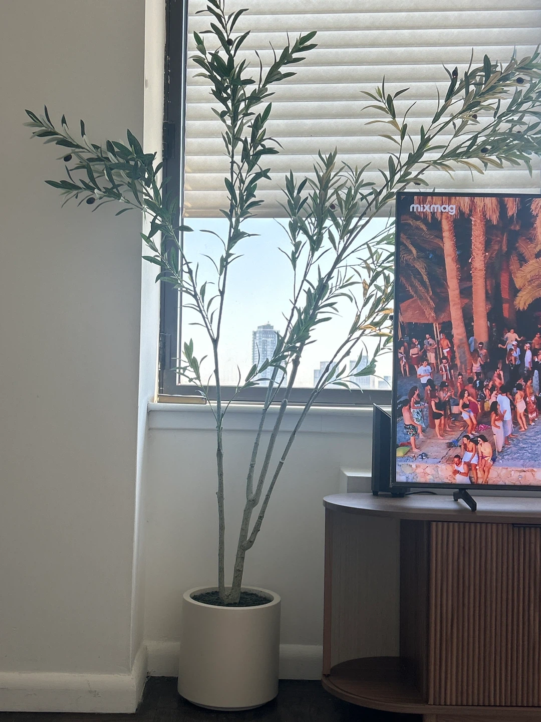 Artificial Olive Tree in White Pot