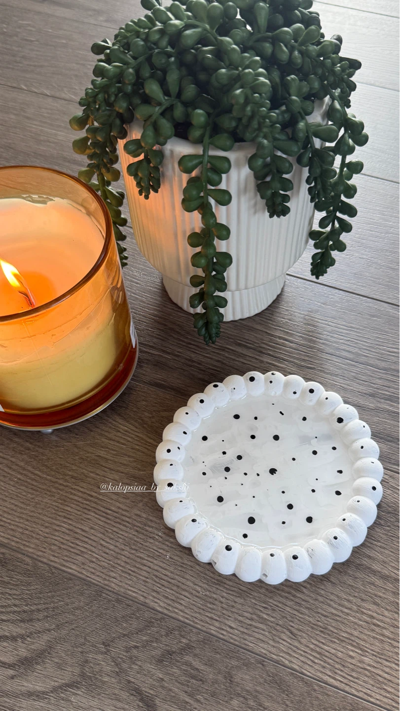Handmade Trinket Dish with Black Polka Dots