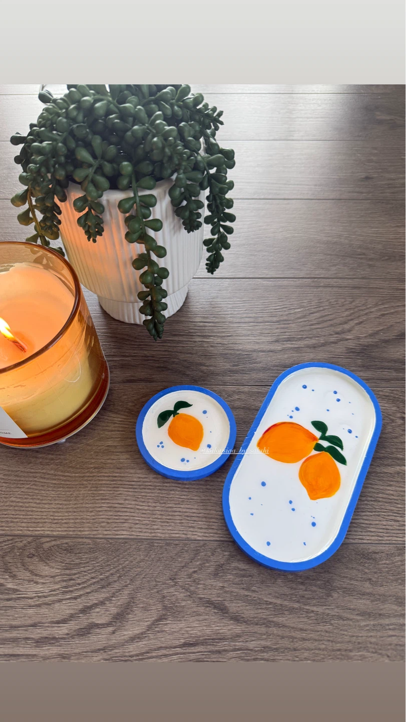 Hand-painted Decorative Trays with Orange Design