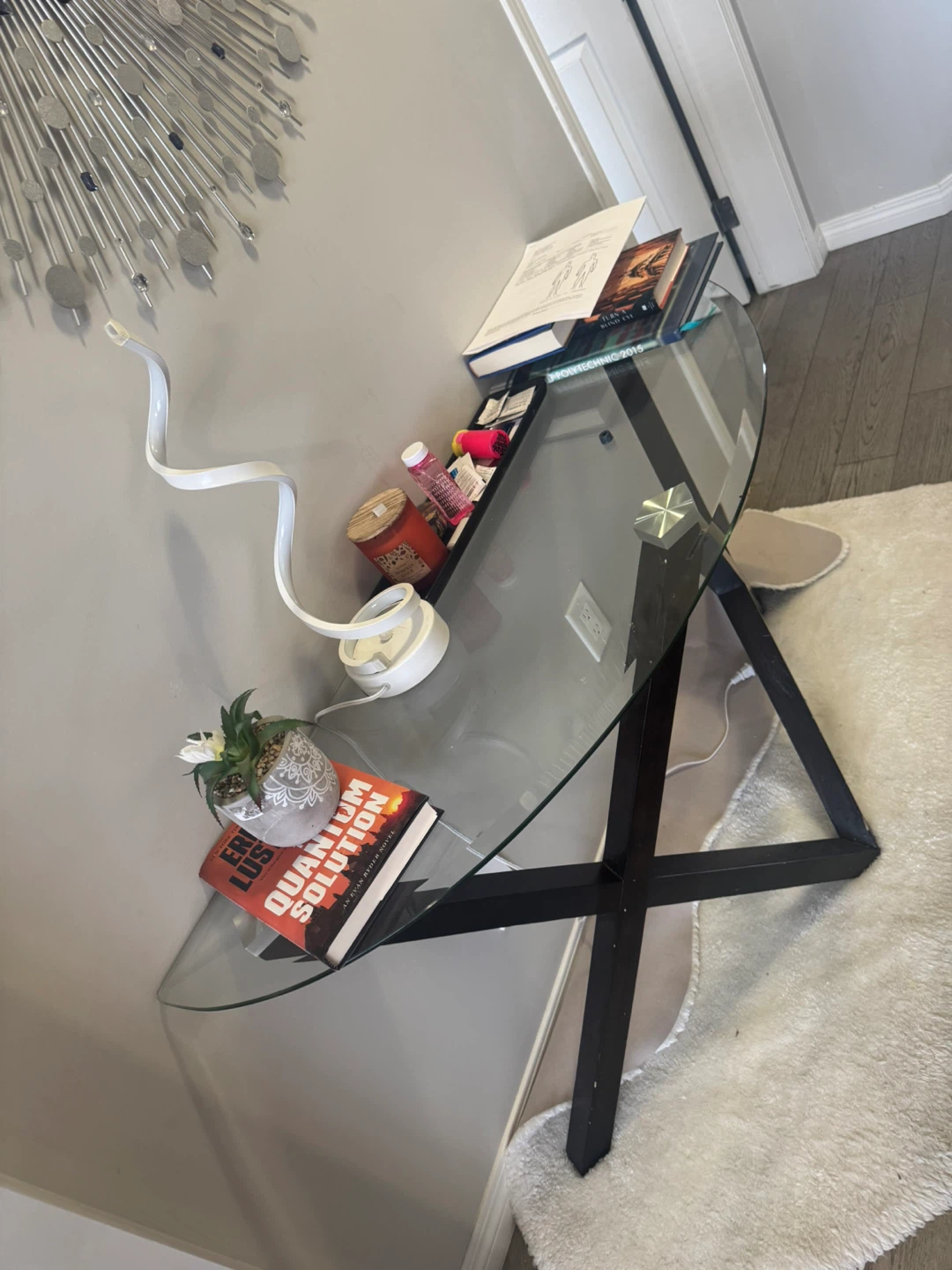 Glass and wood hallway Table