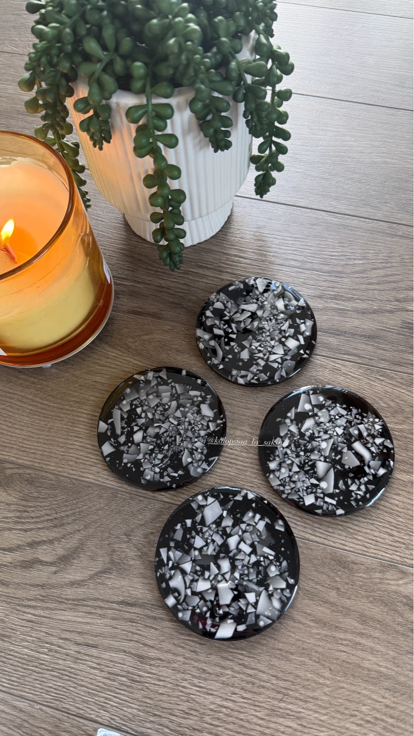 Set of 4 Black and White Terrazzo Coasters - photo 2