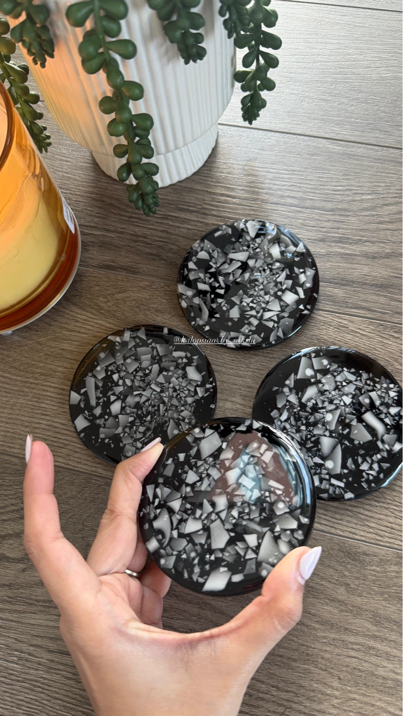 Set of 4 Black and White Terrazzo Coasters