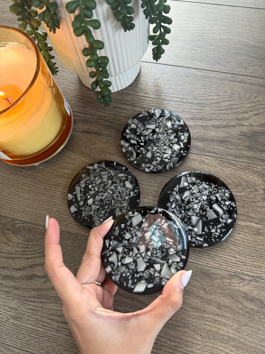 Set of 4 Black and White Terrazzo Coasters - photo 3