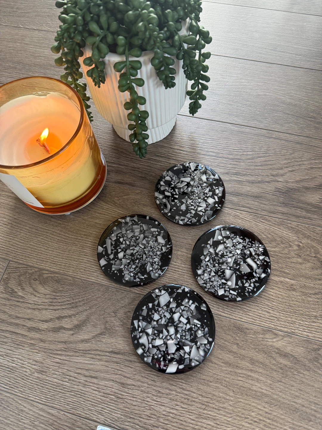 Set of 4 Black and White Terrazzo Coasters - photo 4
